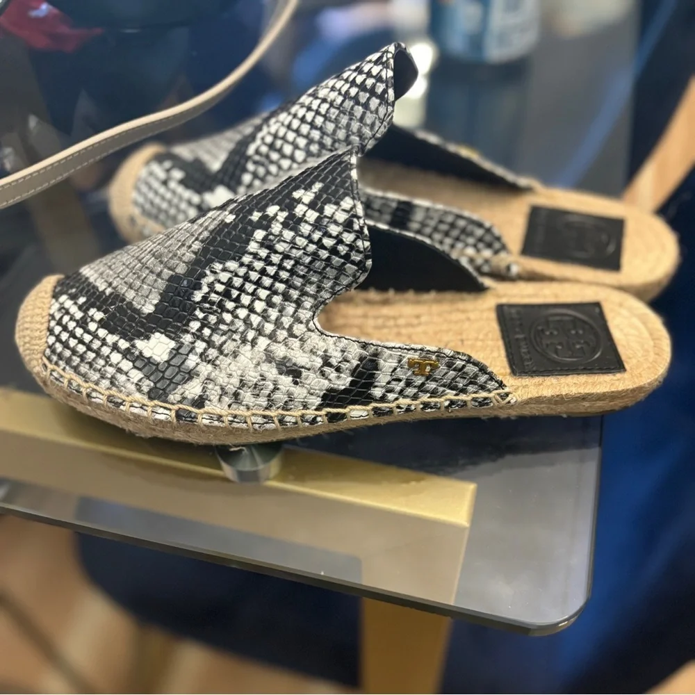 Tory Burch Max Snake-Print Espadrille Mule Size 6